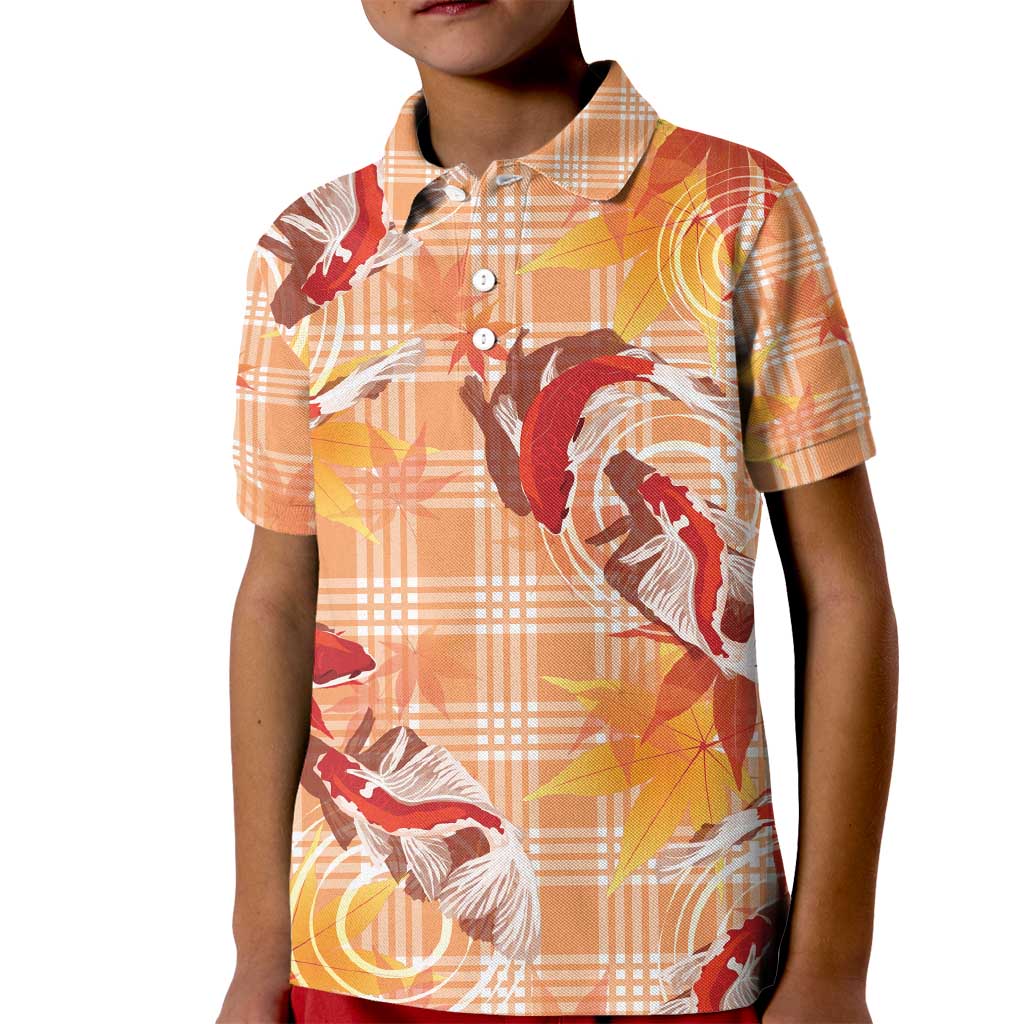 Orange Palaka Hawaii Aloha Kid Polo Shirt Koi Pond Mix Japanese Maple - Polynesian Pride