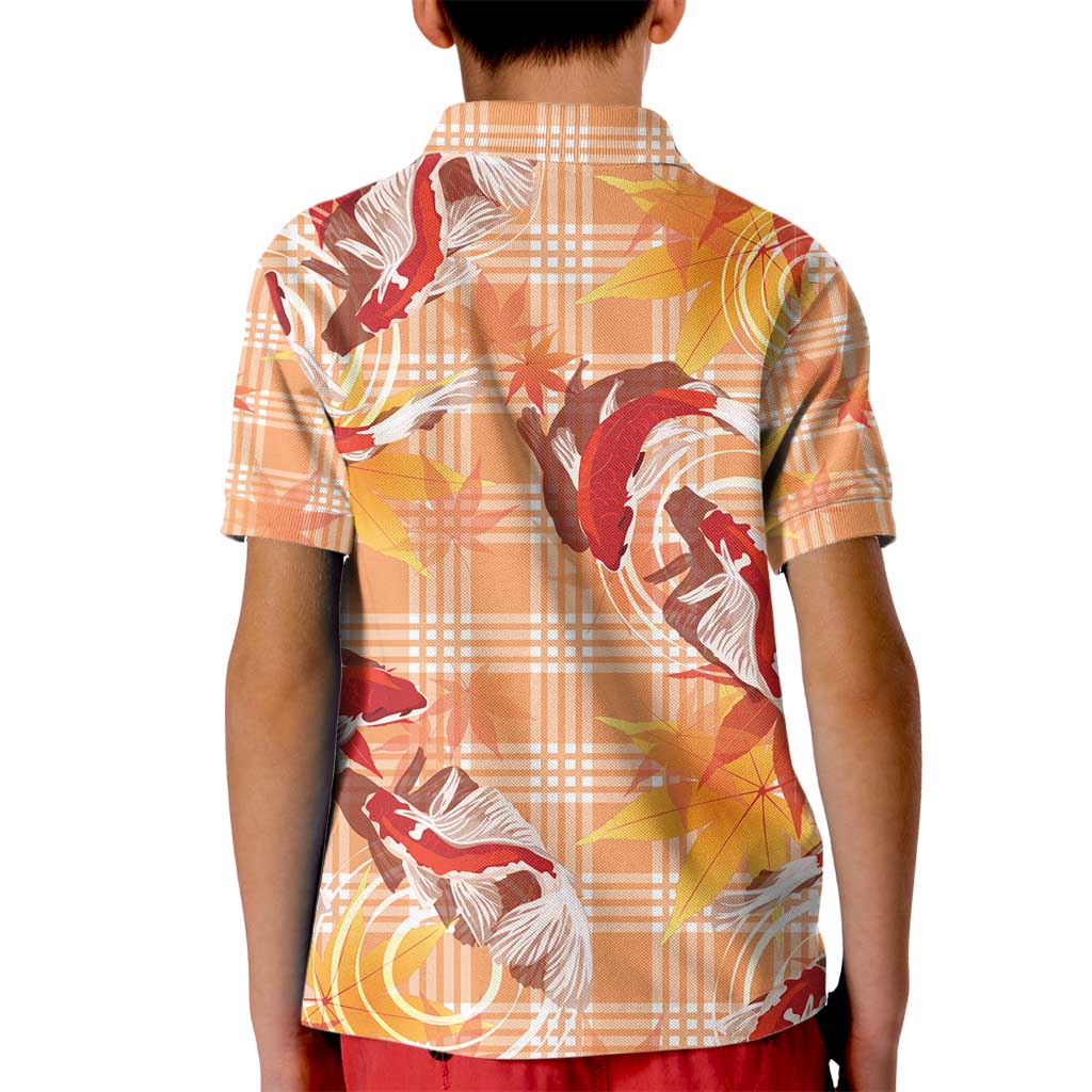 Orange Palaka Hawaii Aloha Kid Polo Shirt Koi Pond Mix Japanese Maple - Polynesian Pride