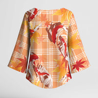 Orange Palaka Hawaii Aloha Kimono Sleeve Blouse Koi Pond Mix Japanese Maple - Polynesian Pride