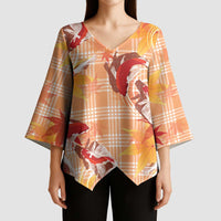 Orange Palaka Hawaii Aloha Kimono Sleeve Blouse Koi Pond Mix Japanese Maple - Polynesian Pride