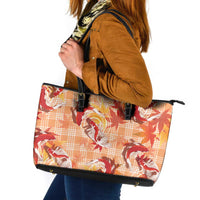 Orange Palaka Hawaii Aloha Leather Tote Bag Koi Pond Mix Japanese Maple - Polynesian Pride