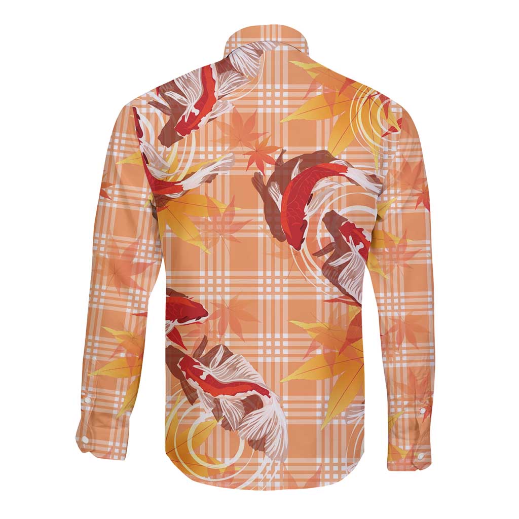 Orange Palaka Hawaii Aloha Long Sleeve Button Shirt Koi Pond Mix Japanese Maple - Polynesian Pride