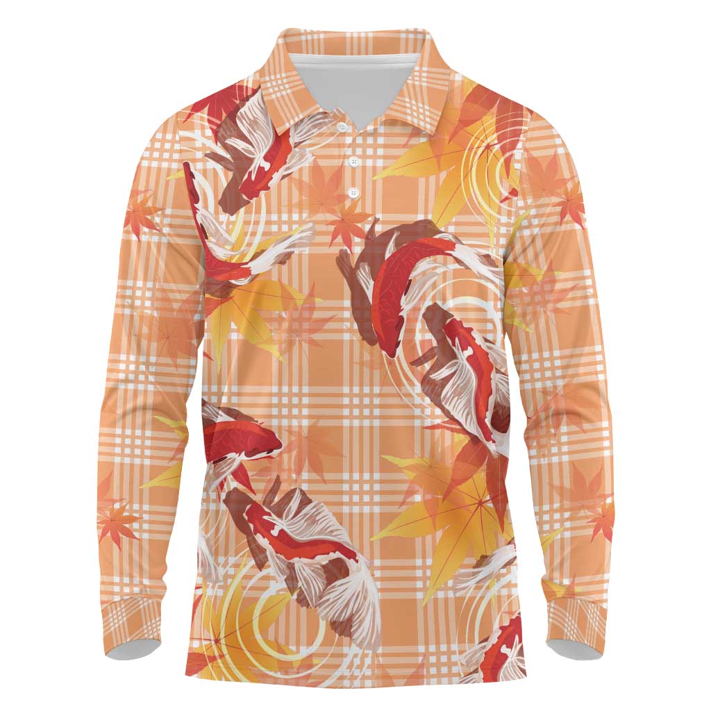 Orange Palaka Hawaii Aloha Long Sleeve Polo Shirt Koi Pond Mix Japanese Maple - Polynesian Pride