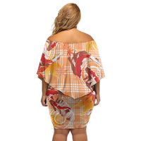 Orange Palaka Hawaii Aloha Off Shoulder Short Dress Koi Pond Mix Japanese Maple - Polynesian Pride