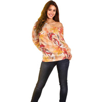 Orange Palaka Hawaii Aloha Off Shoulder Sweater Koi Pond Mix Japanese Maple - Polynesian Pride