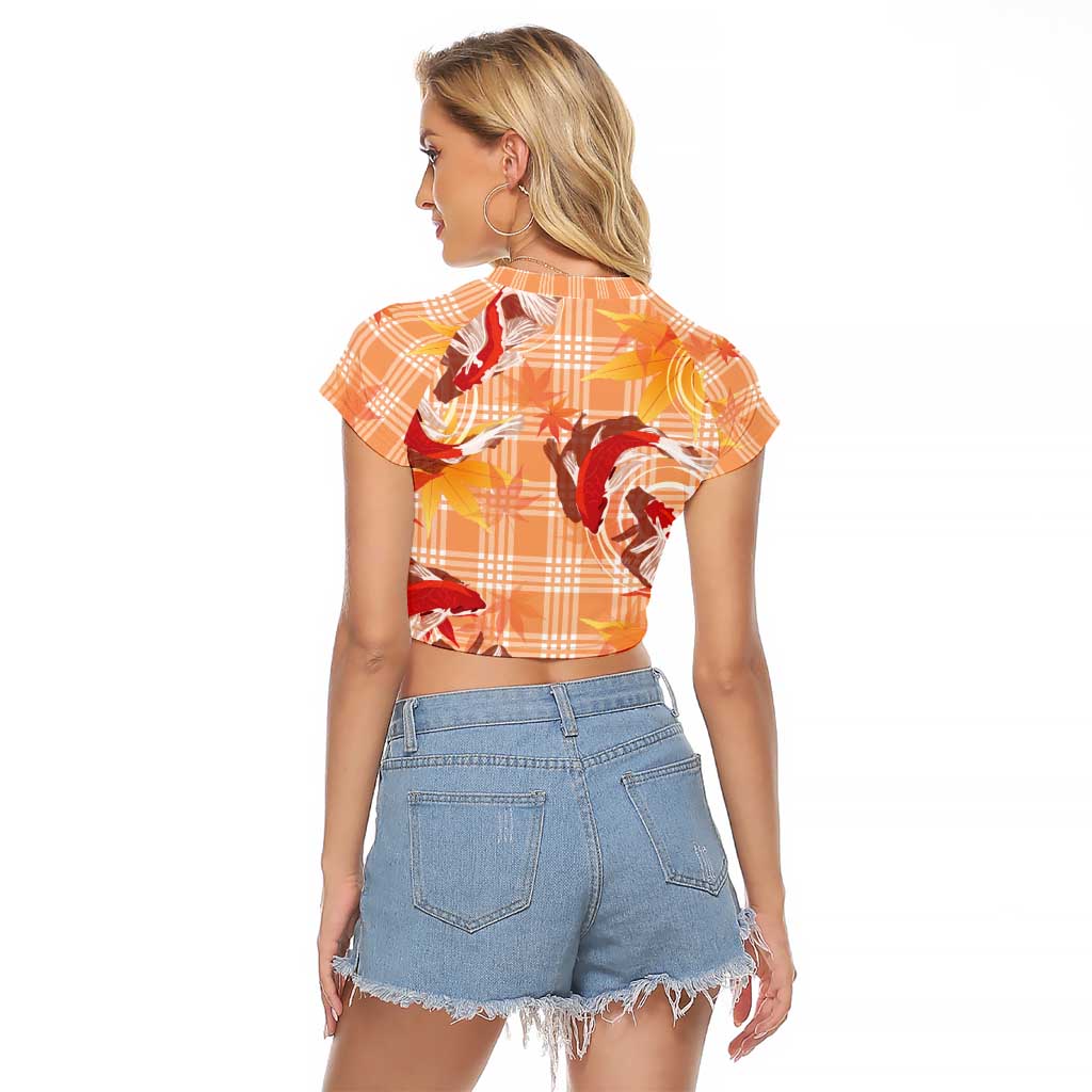 Orange Palaka Hawaii Aloha Raglan Cropped T Shirt Koi Pond Mix Japanese Maple - Polynesian Pride