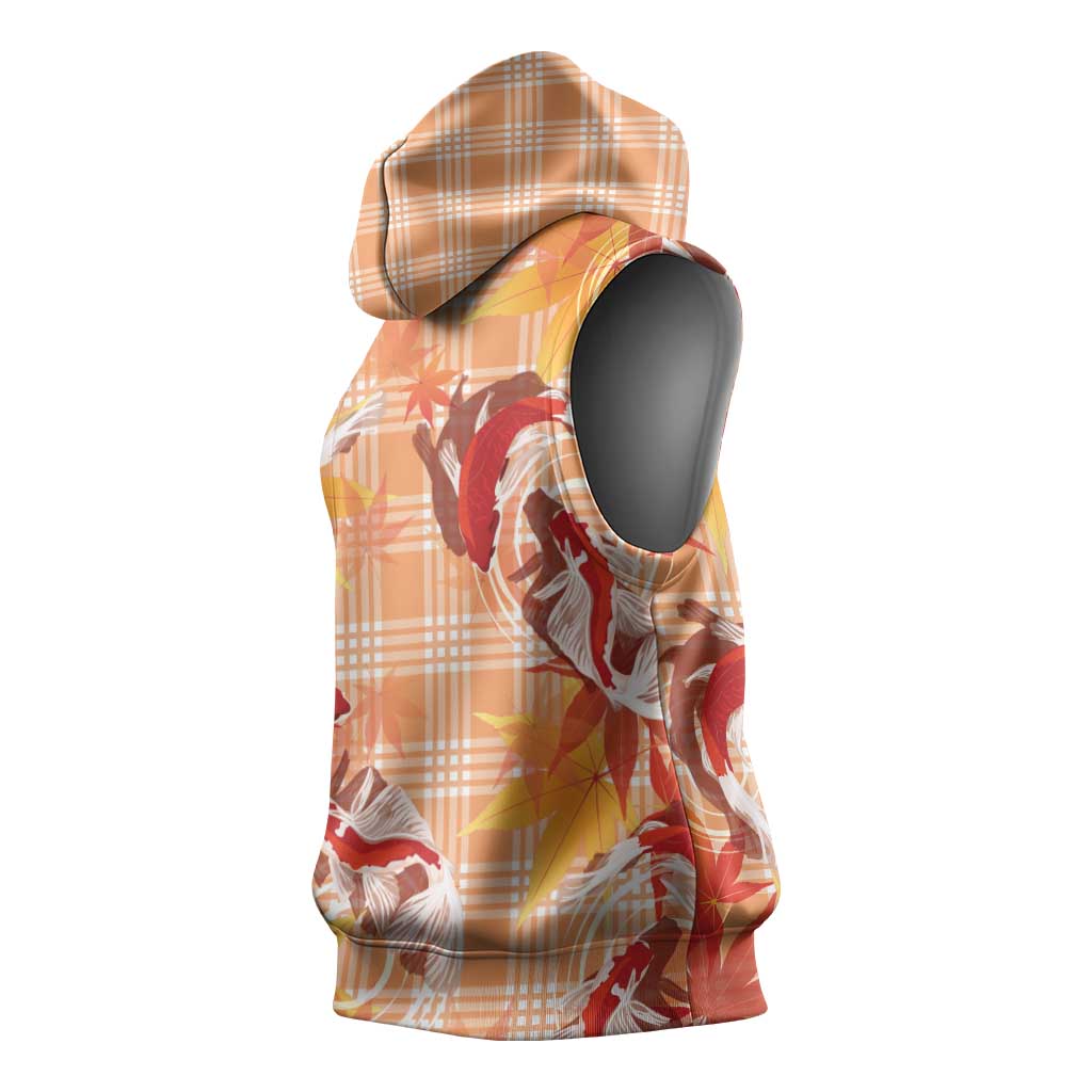 Orange Palaka Hawaii Aloha Sleeveless Hoodie Koi Pond Mix Japanese Maple - Polynesian Pride