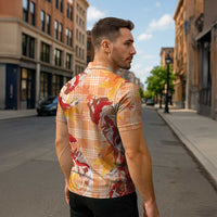 Orange Palaka Hawaii Aloha Zipper Polo Shirt Koi Pond Mix Japanese Maple - Polynesian Pride