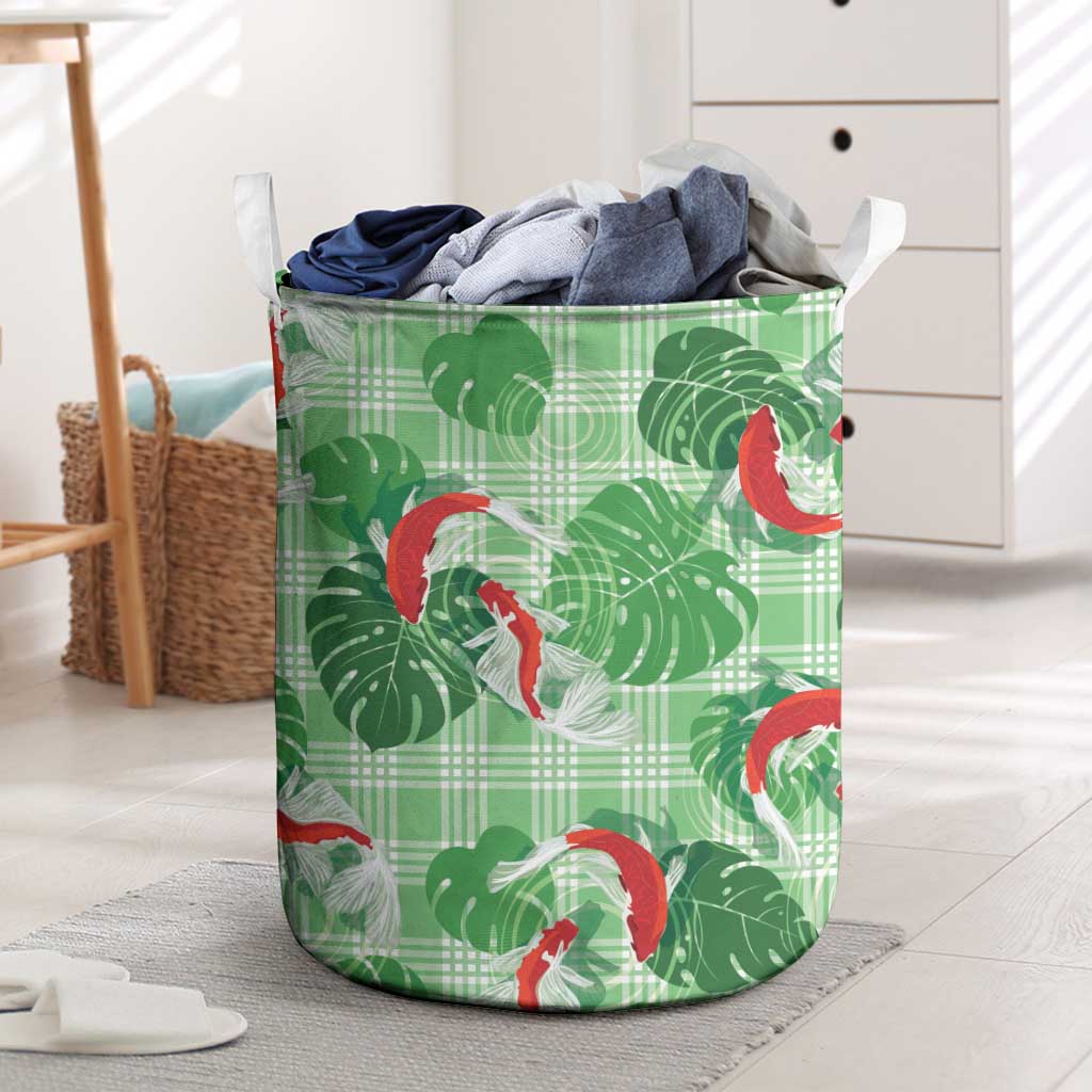 Lime Palaka Hawaii Aloha Laundry Basket Koi Pond Mix Monstera - Polynesian Pride