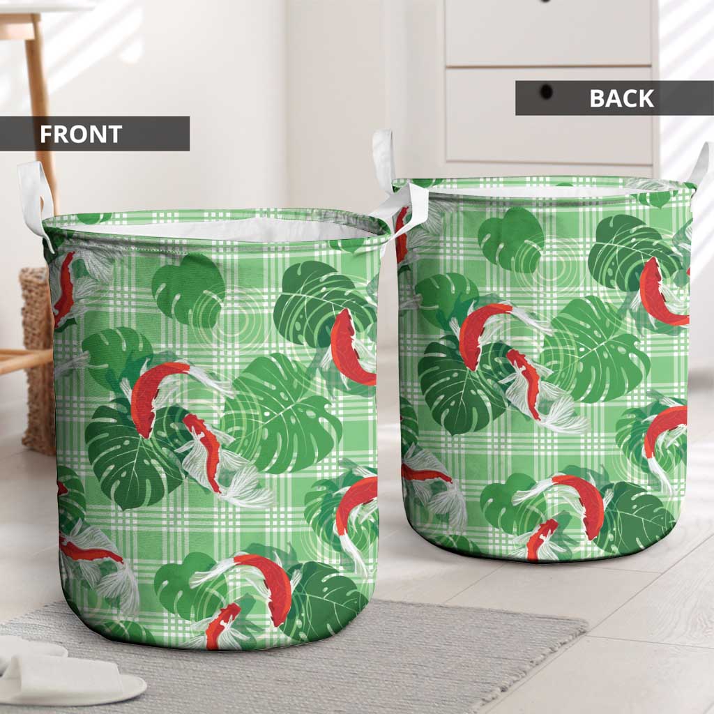 Lime Palaka Hawaii Aloha Laundry Basket Koi Pond Mix Monstera - Polynesian Pride