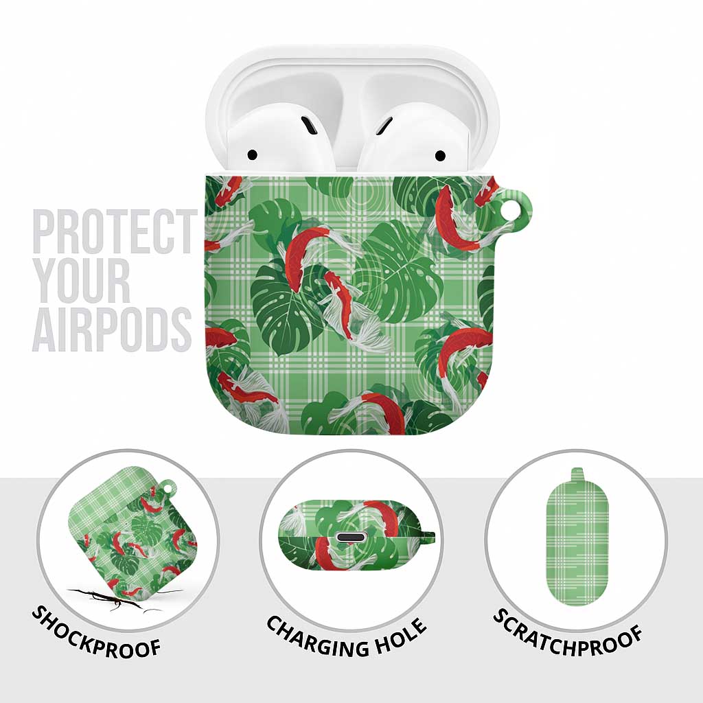 Lime Palaka Hawaii Aloha AirPods Case Koi Pond Mix Monstera - Polynesian Pride