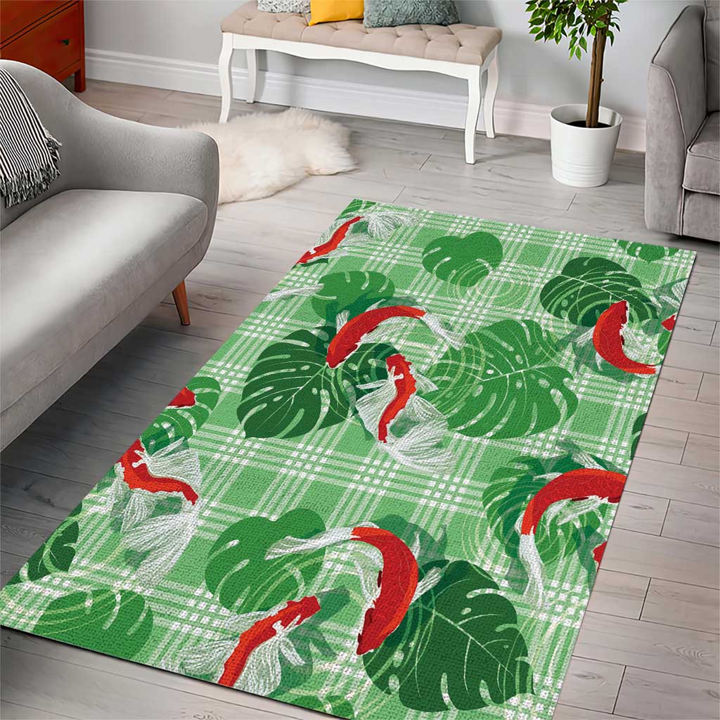 Lime Palaka Hawaii Aloha Area Rug Koi Pond Mix Monstera - Polynesian Pride