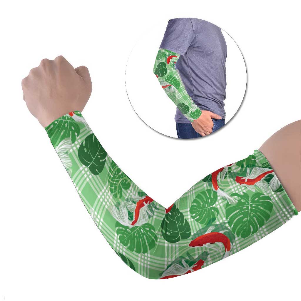 Lime Palaka Hawaii Aloha Arm Sleeves Koi Pond Mix Monstera - Polynesian Pride