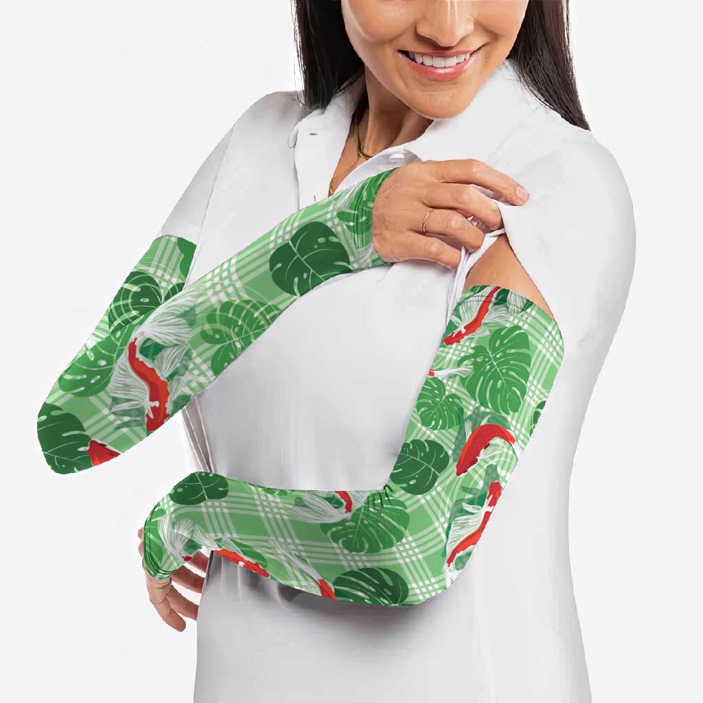 Lime Palaka Hawaii Aloha Arm Sleeves Koi Pond Mix Monstera - Polynesian Pride