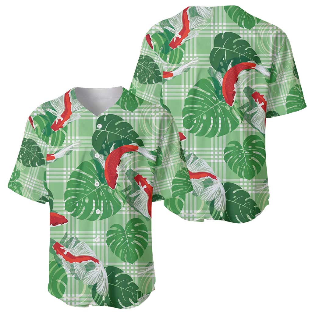 Lime Palaka Hawaii Aloha Baseball Jersey Koi Pond Mix Monstera - Polynesian Pride