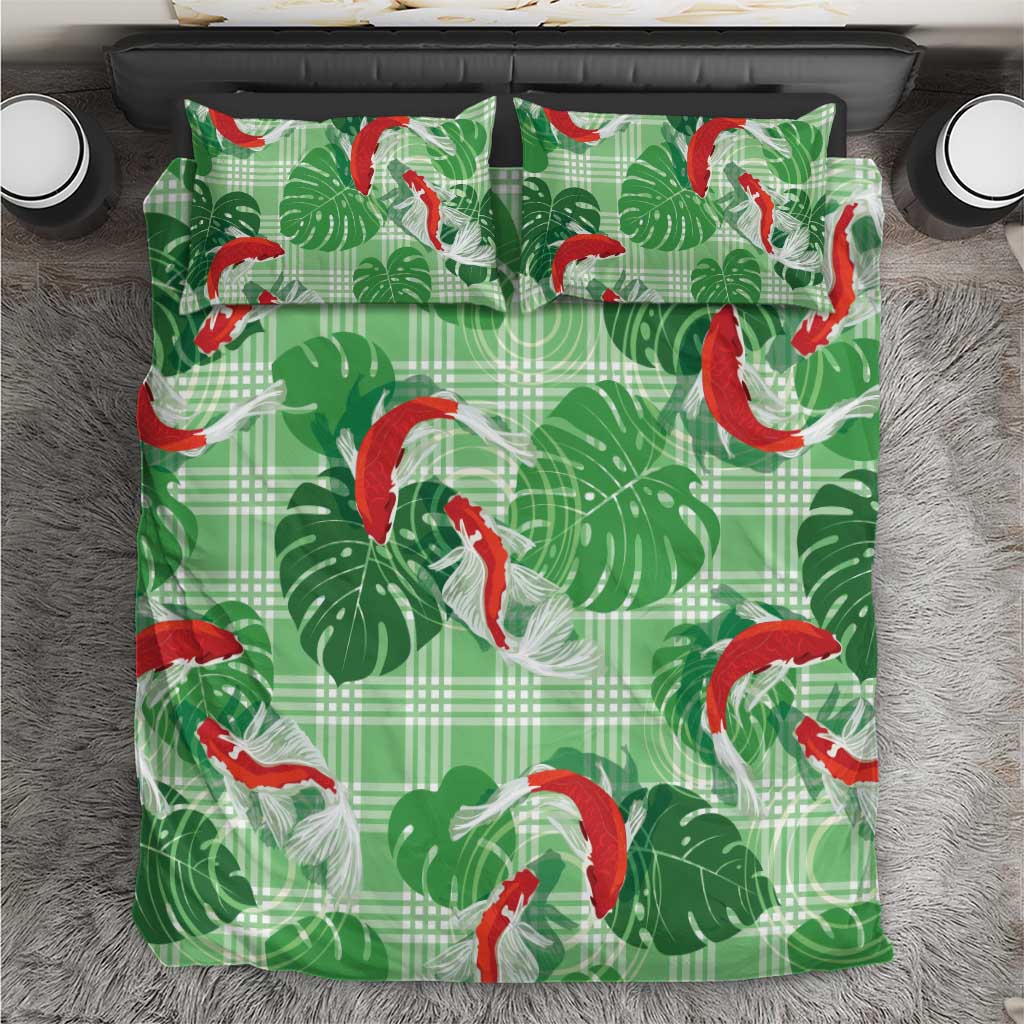 Lime Palaka Hawaii Aloha Bedding Set Koi Pond Mix Monstera - Polynesian Pride