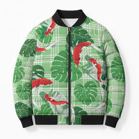Lime Palaka Hawaii Aloha Bomber Puffer Jacket Koi Pond Mix Monstera - Polynesian Pride