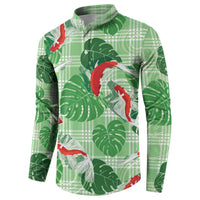 Lime Palaka Hawaii Aloha Button Sweatshirt Koi Pond Mix Monstera - Polynesian Pride