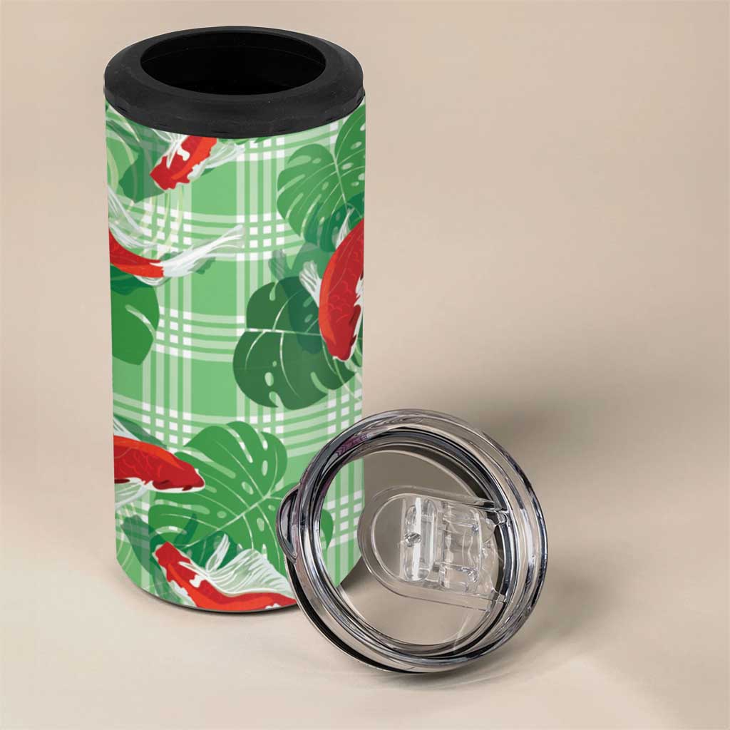 Lime Palaka Hawaii Aloha 4 in 1 Can Cooler Tumbler Koi Pond Mix Monstera - Polynesian Pride