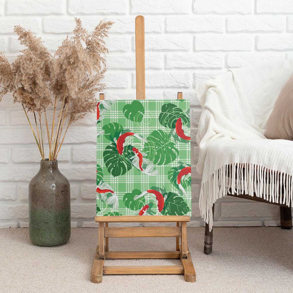Lime Palaka Hawaii Aloha Canvas Wall Art Koi Pond Mix Monstera - Polynesian Pride
