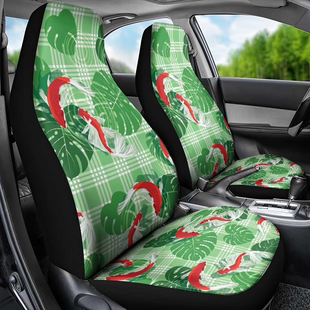Lime Palaka Hawaii Aloha Car Seat Cover Koi Pond Mix Monstera - Polynesian Pride