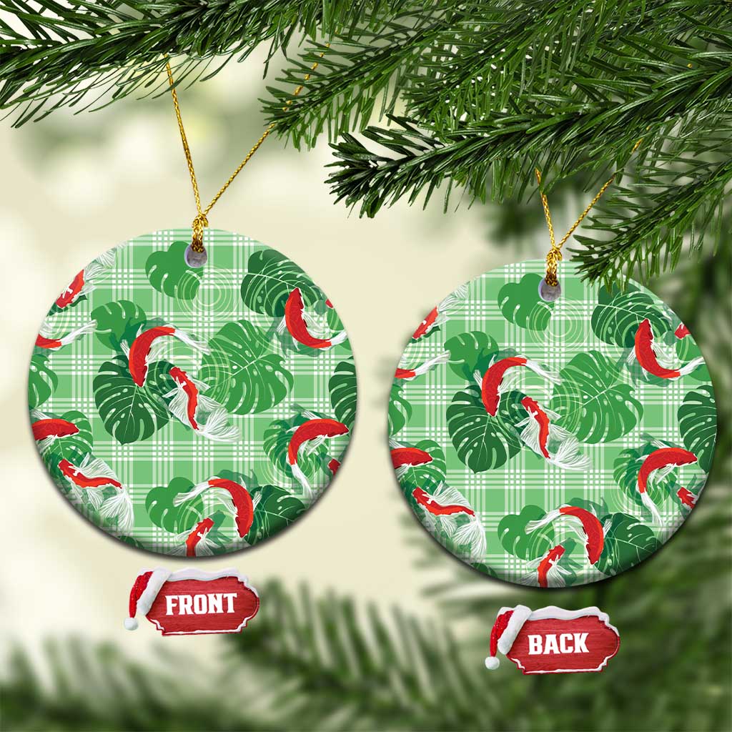 Lime Palaka Hawaii Aloha Ceramic Ornament Koi Pond Mix Monstera - Polynesian Pride