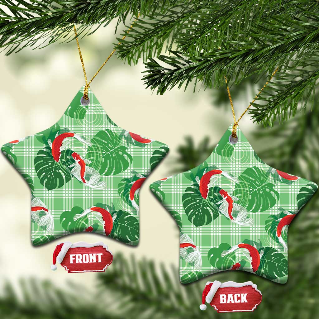 Lime Palaka Hawaii Aloha Ceramic Ornament Koi Pond Mix Monstera - Polynesian Pride