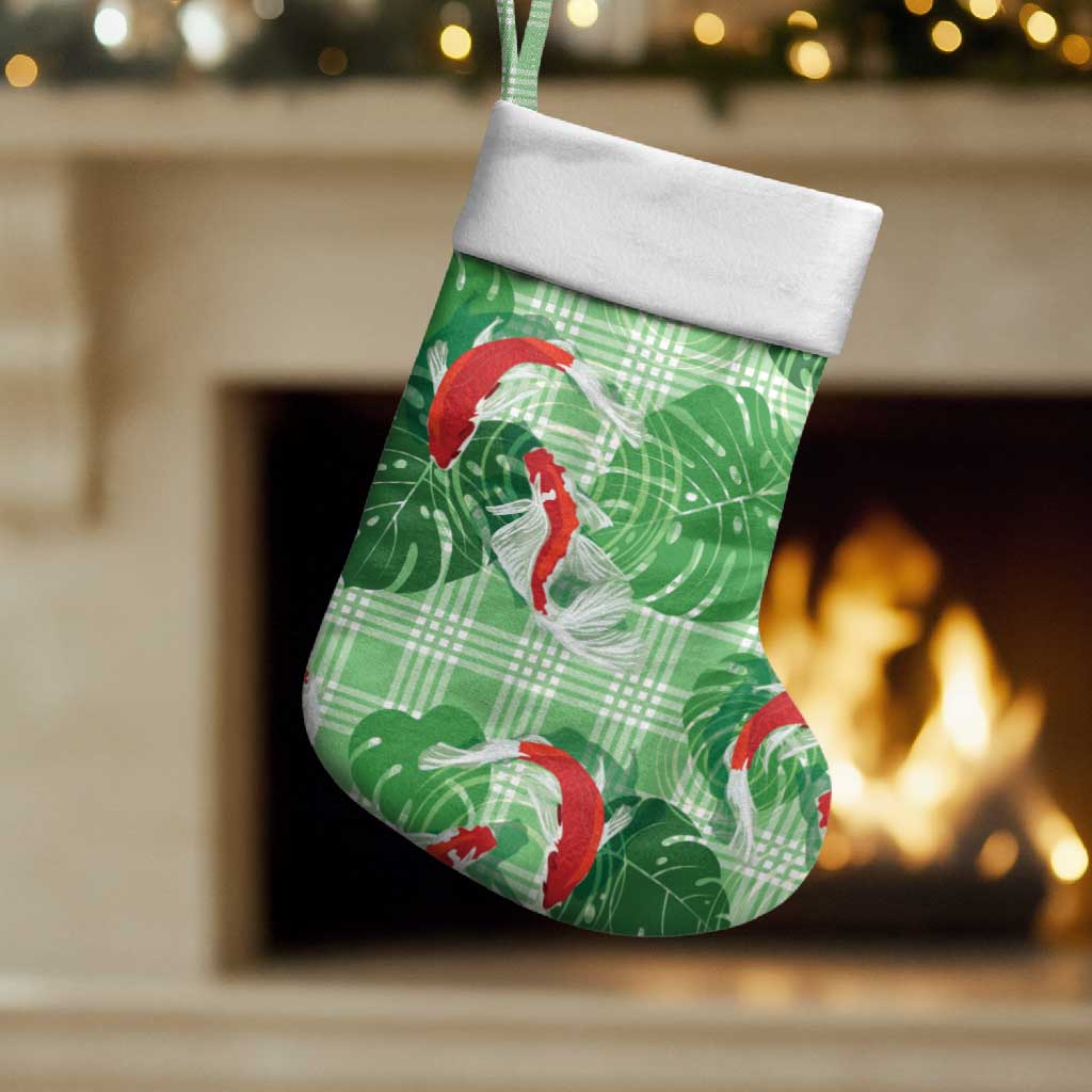 Lime Palaka Hawaii Aloha Christmas Stocking Koi Pond Mix Monstera - Polynesian Pride