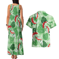 Lime Palaka Hawaii Aloha Couples Matching Tank Maxi Dress and Hawaiian Shirt Koi Pond Mix Monstera - Polynesian Pride