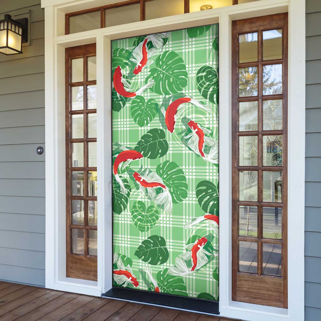 Lime Palaka Hawaii Aloha Door Cover Koi Pond Mix Monstera - Polynesian Pride