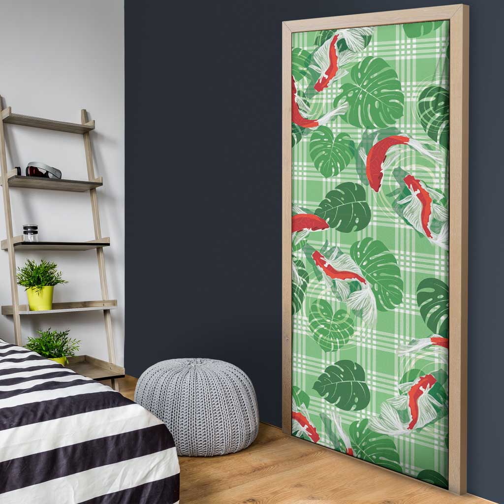 Lime Palaka Hawaii Aloha Door Cover Koi Pond Mix Monstera - Polynesian Pride