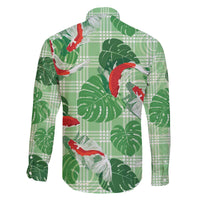 Lime Palaka Hawaii Aloha Family Matching Off The Shoulder Long Sleeve Dress and Hawaiian Shirt Koi Pond Mix Monstera - Polynesian Pride