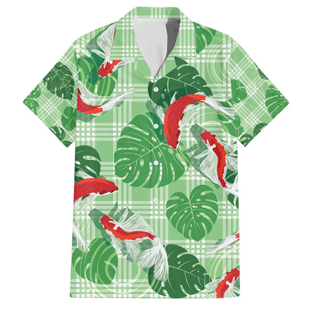 Lime Palaka Hawaii Aloha Family Matching Off Shoulder Maxi Dress and Hawaiian Shirt Koi Pond Mix Monstera - Polynesian Pride