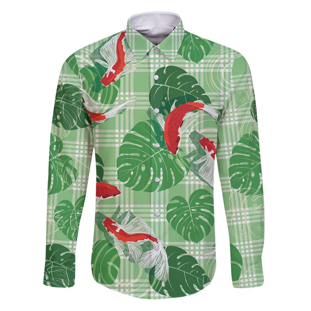 Lime Palaka Hawaii Aloha Family Matching Puletasi and Hawaiian Shirt Koi Pond Mix Monstera - Polynesian Pride