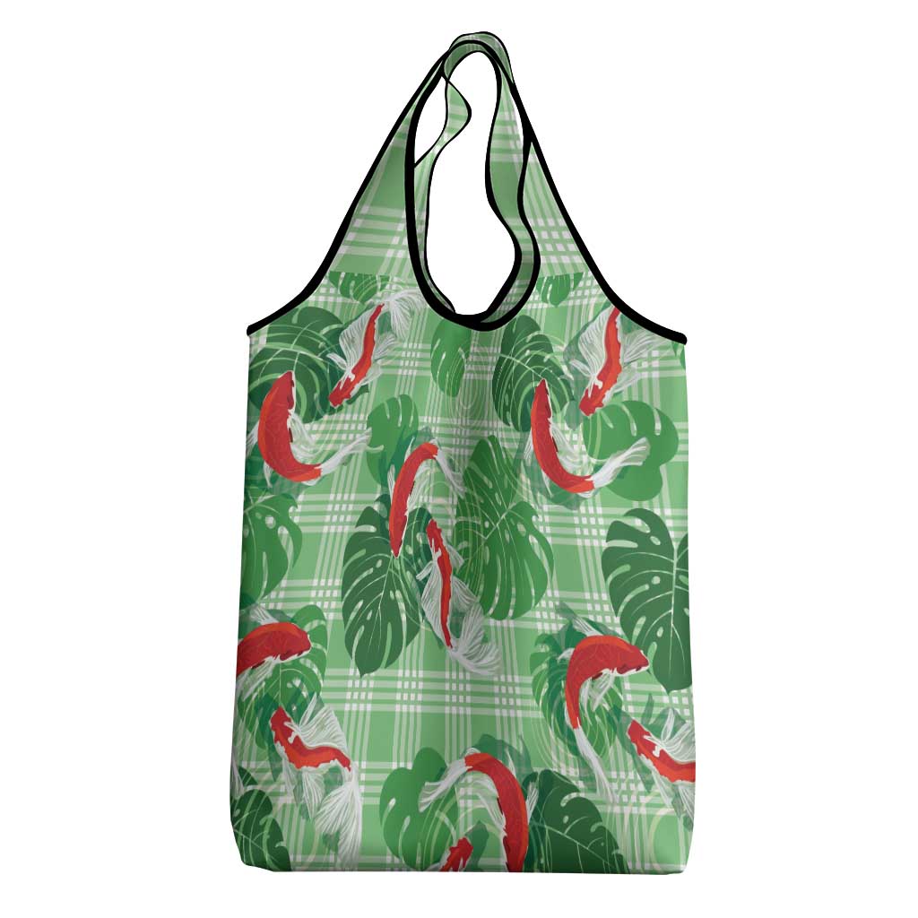 Lime Palaka Hawaii Aloha Grocery Bag Koi Pond Mix Monstera - Polynesian Pride