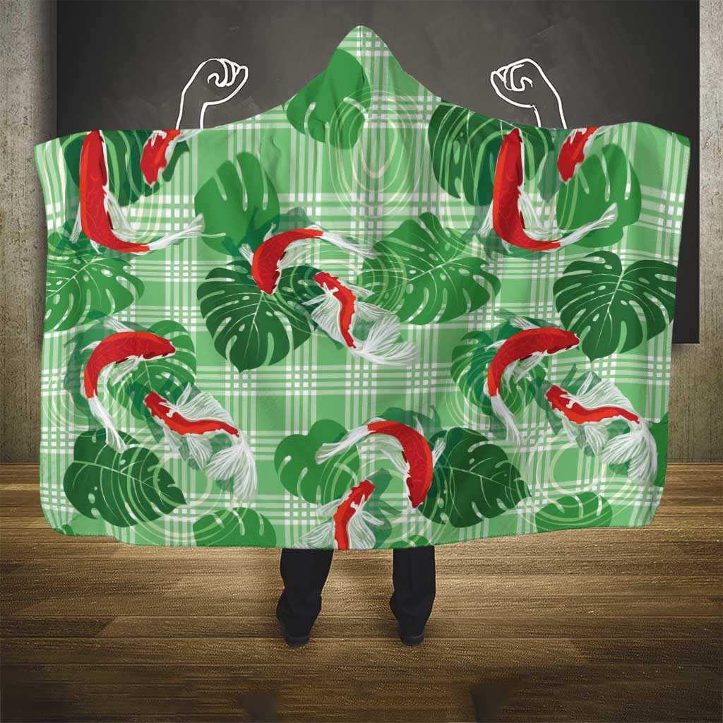 Lime Palaka Hawaii Aloha Hooded Blanket Koi Pond Mix Monstera - Polynesian Pride