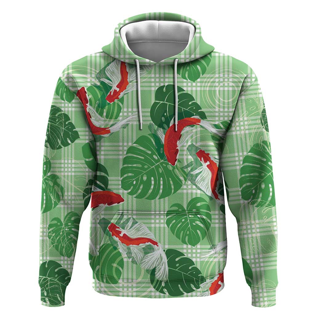 Lime Palaka Hawaii Aloha Hoodie Koi Pond Mix Monstera - Polynesian Pride