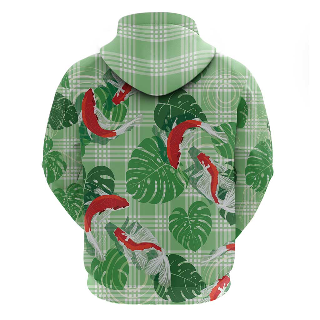 Lime Palaka Hawaii Aloha Hoodie Koi Pond Mix Monstera - Polynesian Pride