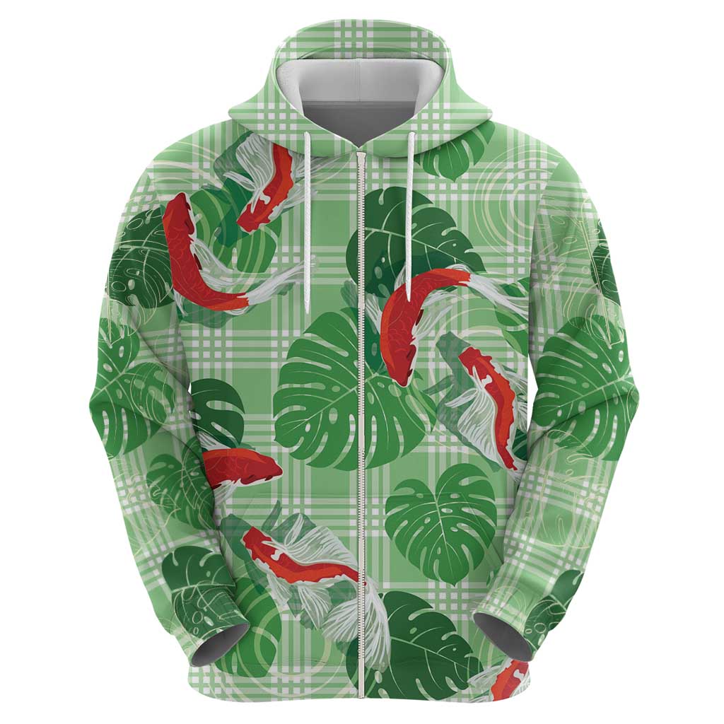 Lime Palaka Hawaii Aloha Hoodie Koi Pond Mix Monstera - Polynesian Pride