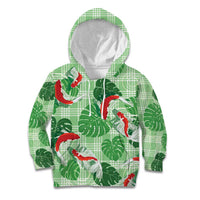 Lime Palaka Hawaii Aloha Kid Hoodie Koi Pond Mix Monstera - Polynesian Pride