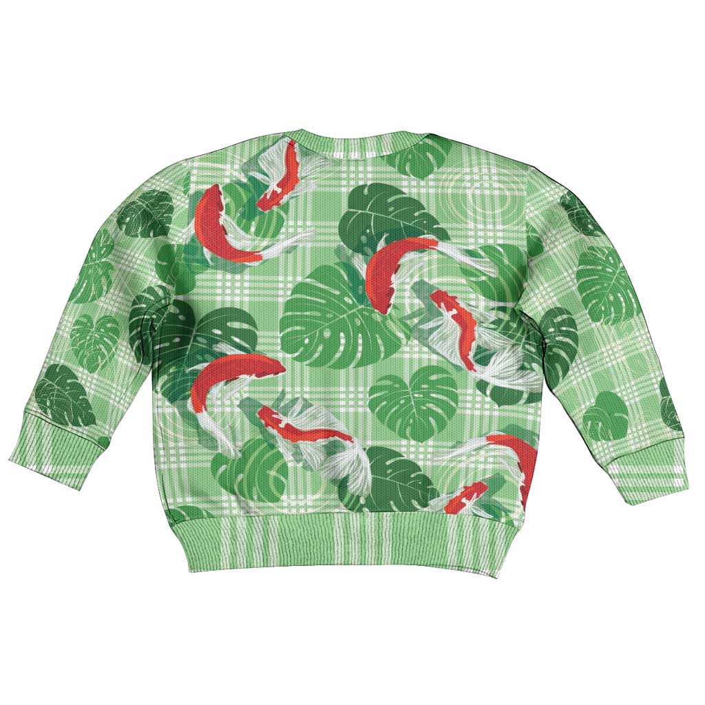 Lime Palaka Hawaii Aloha Kid Ugly Christmas Sweater Koi Pond Mix Monstera - Polynesian Pride