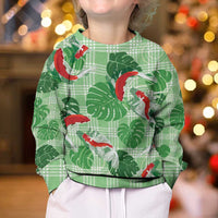 Lime Palaka Hawaii Aloha Kid Ugly Christmas Sweater Koi Pond Mix Monstera - Polynesian Pride