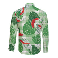 Lime Palaka Hawaii Aloha Long Sleeve Button Shirt Koi Pond Mix Monstera - Polynesian Pride