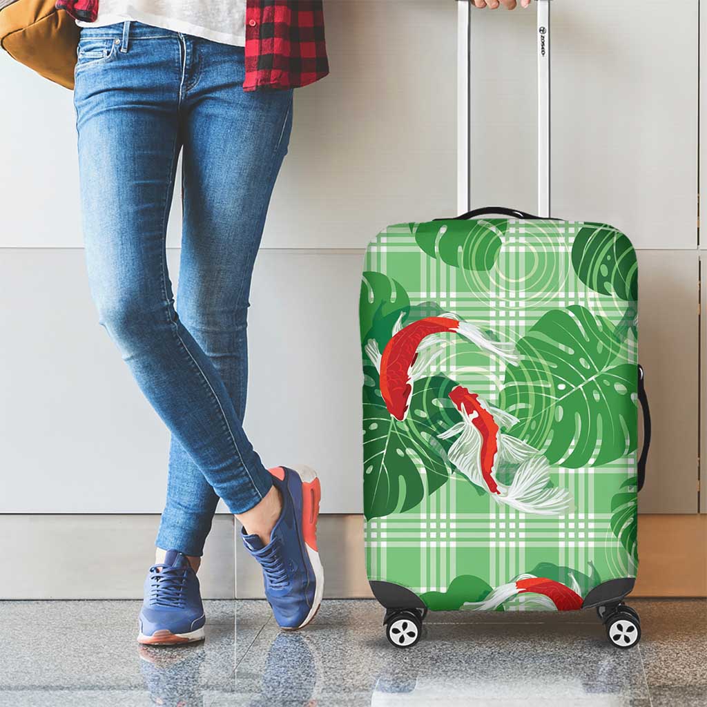 Lime Palaka Hawaii Aloha Luggage Cover Koi Pond Mix Monstera - Polynesian Pride