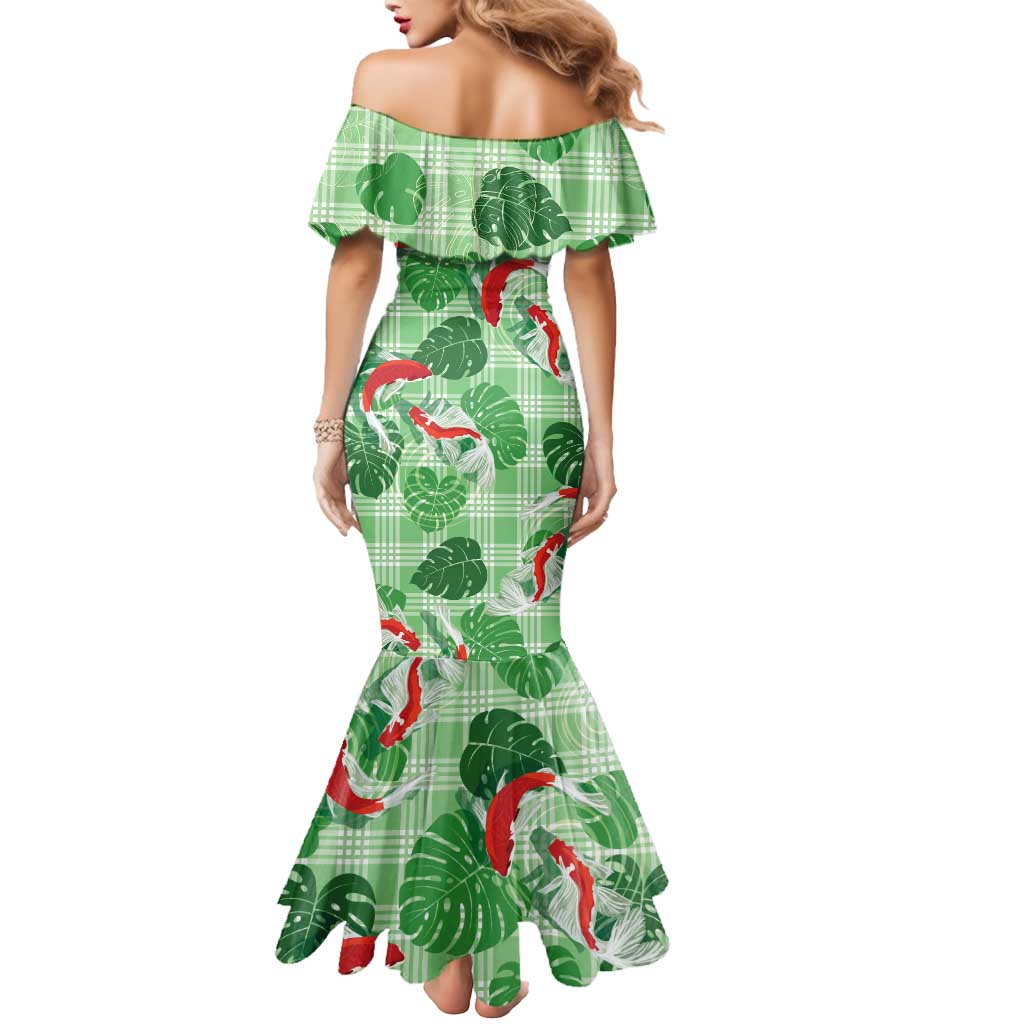 Lime Palaka Hawaii Aloha Mermaid Dress Koi Pond Mix Monstera - Polynesian Pride
