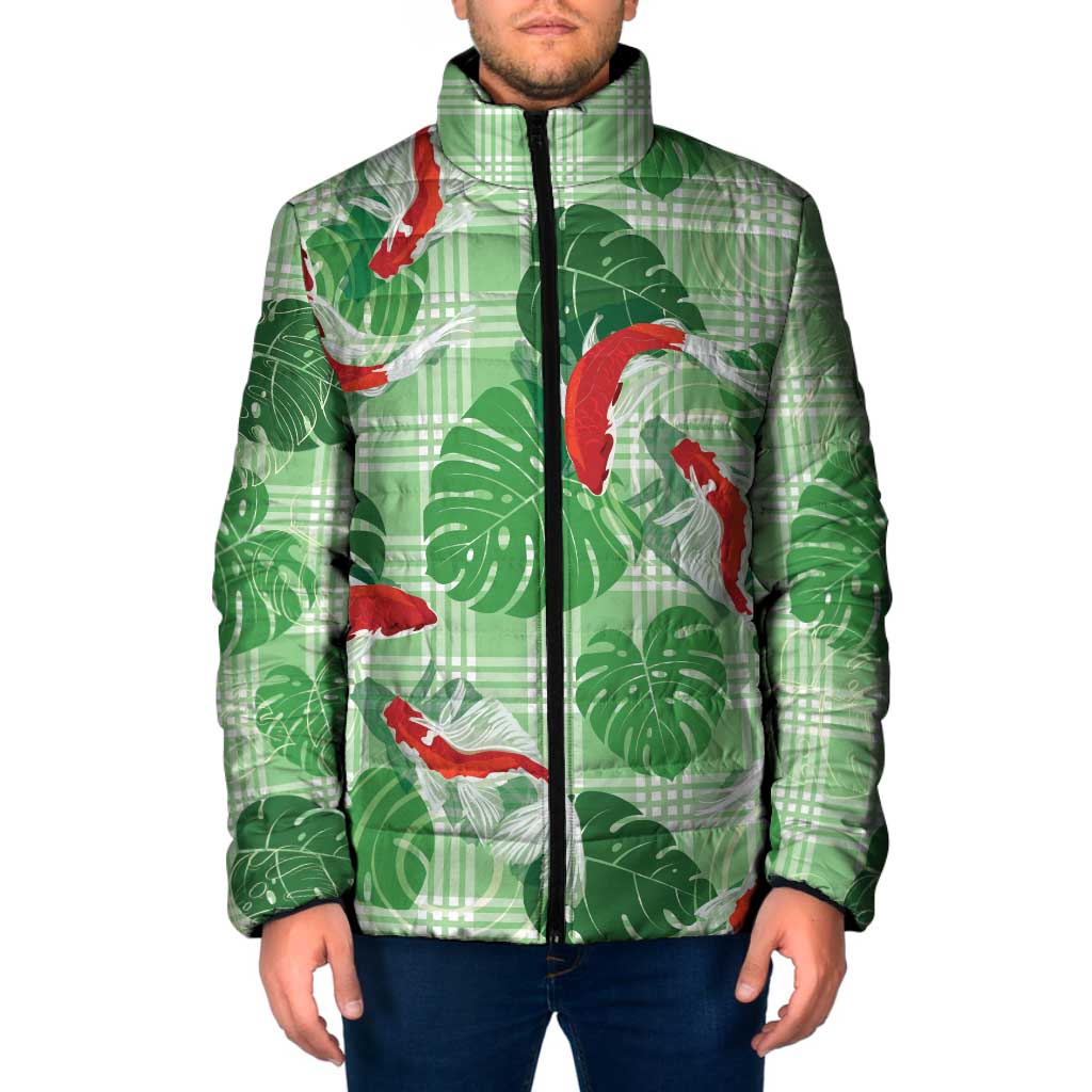 Lime Palaka Hawaii Aloha Padded Jacket Koi Pond Mix Monstera - Polynesian Pride