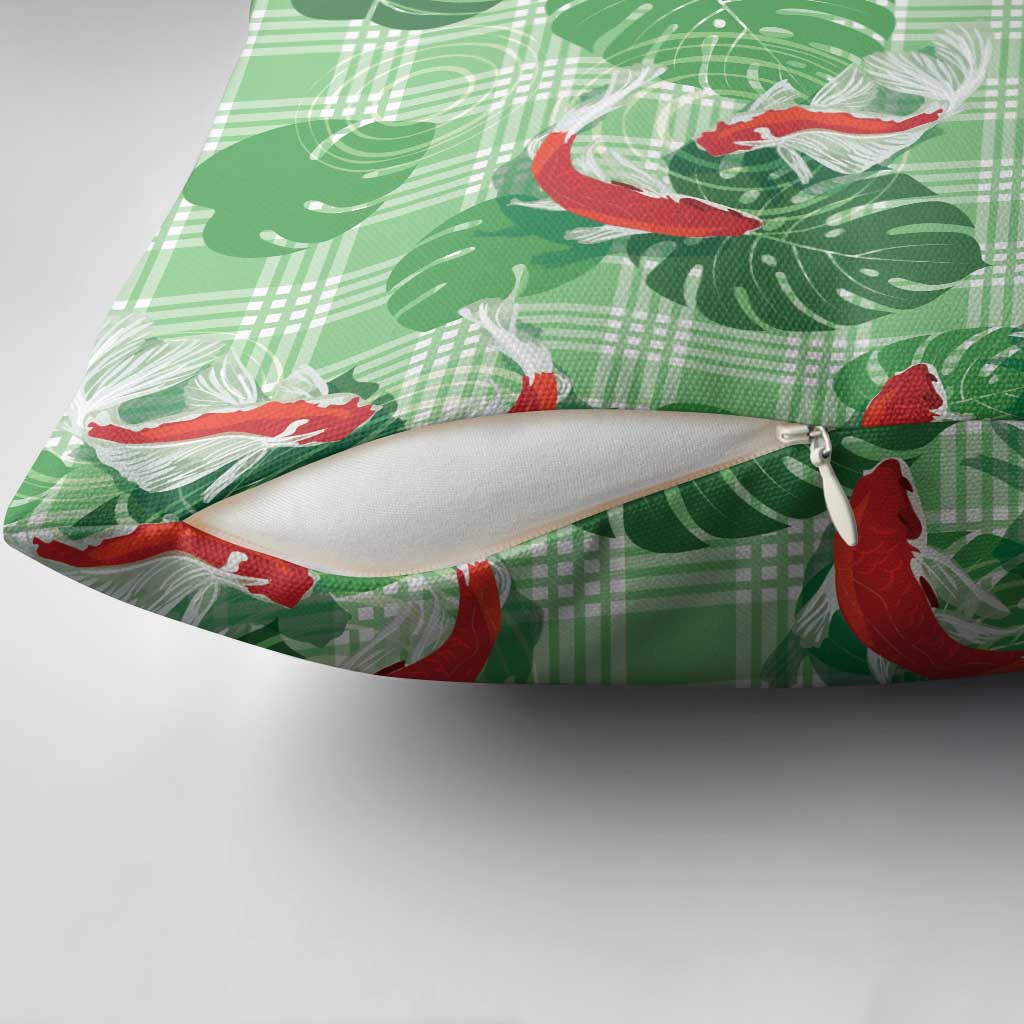 Lime Palaka Hawaii Aloha Pillow Cover Koi Pond Mix Monstera - Polynesian Pride