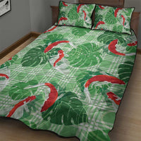 Lime Palaka Hawaii Aloha Quilt Bed Set Koi Pond Mix Monstera - Polynesian Pride