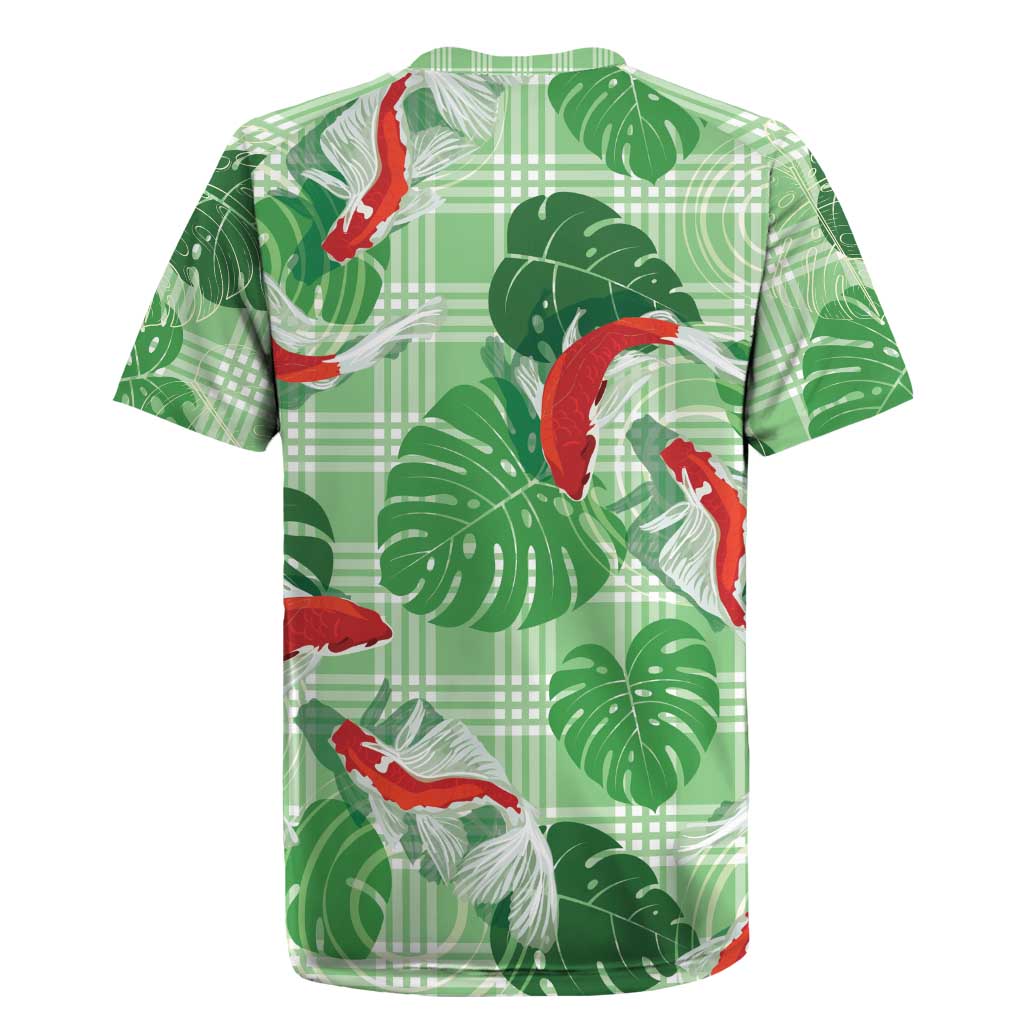 Lime Palaka Hawaii Aloha Rugby Jersey Koi Pond Mix Monstera - Polynesian Pride
