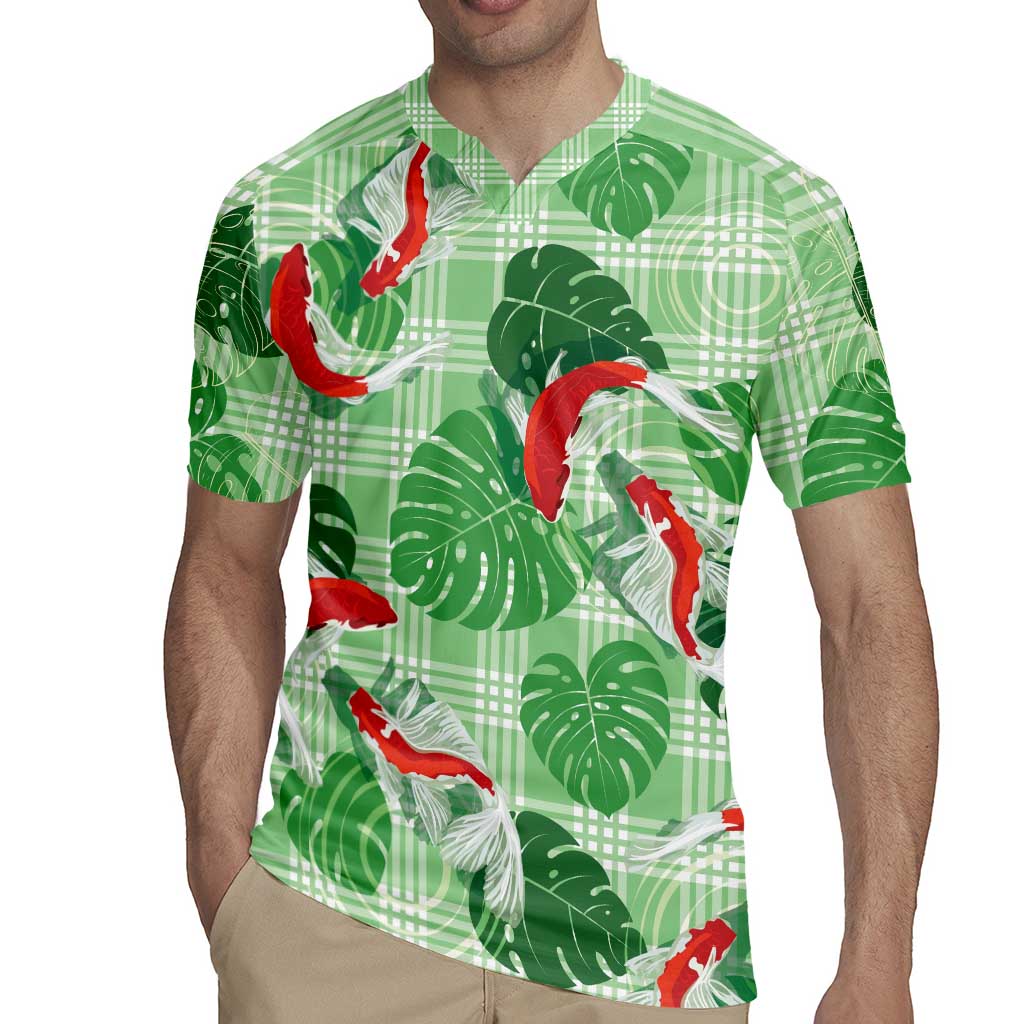 Lime Palaka Hawaii Aloha Rugby Jersey Koi Pond Mix Monstera - Polynesian Pride